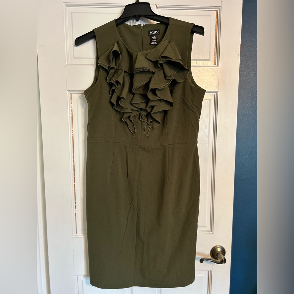 Soho Apparel Olive Green Ruffle Sheath Dress